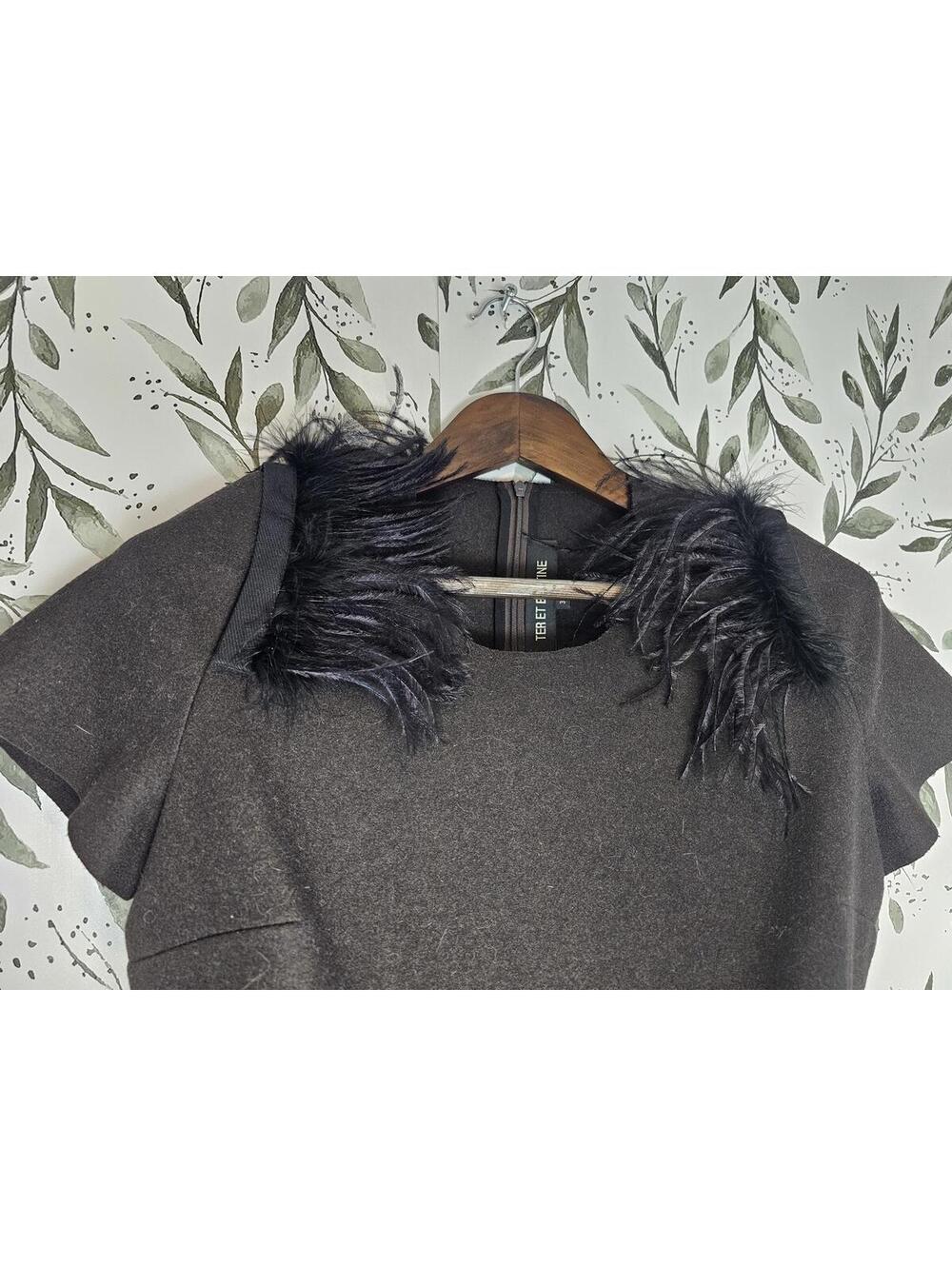 TER ET BANTINE Blouse Black Womens Size 38 (M) Feathers